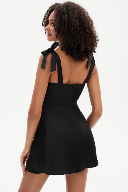 Robe Noire À Bretelles Nouées - gallery 4