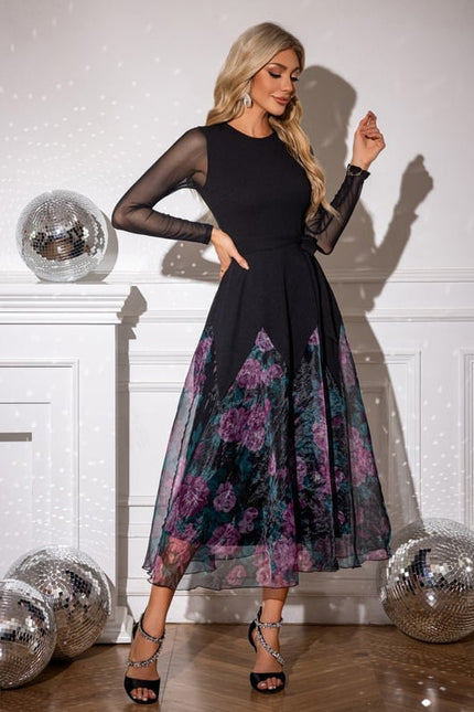 Robe Noire Organza Fleurie