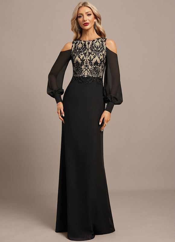 Robe Noire Luxe À Manches Bouffantes - gallery 5