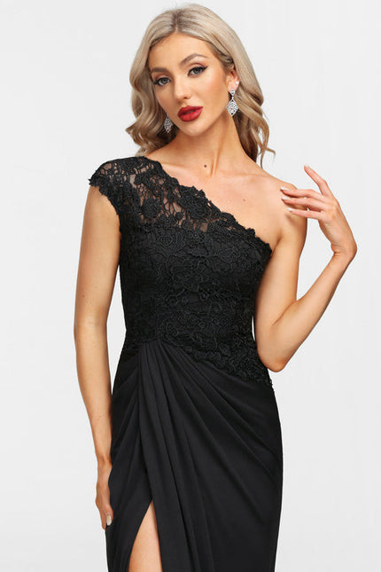 Robe Noire Asymétrique Élégante Fendue - gallery 1