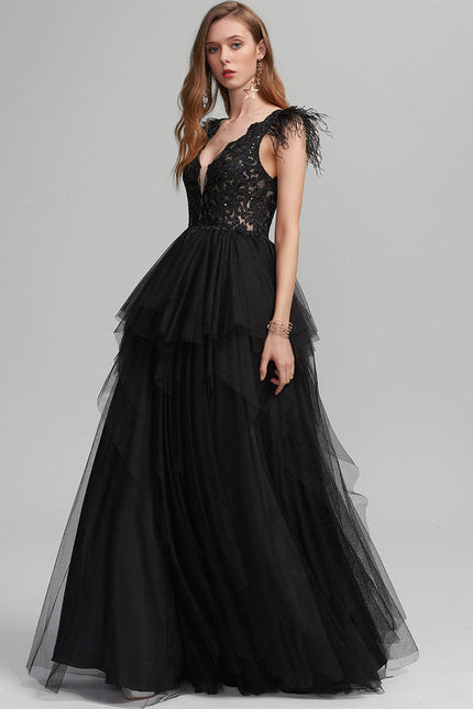 Robe De Bal Tulle Plumes Élégante - gallery 1