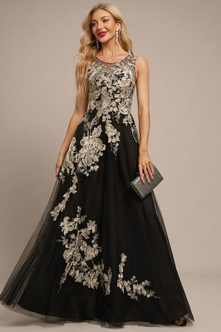 Robe Noire Luxe Tulle Brodé - gallery 6