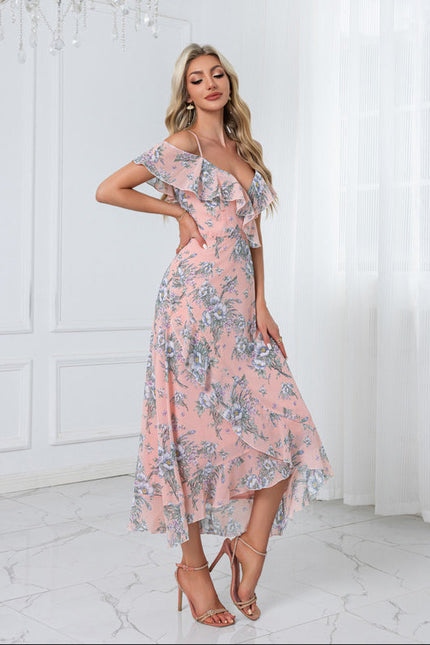 Robe Florale Chic Décolleté Épaule Nue - gallery 9