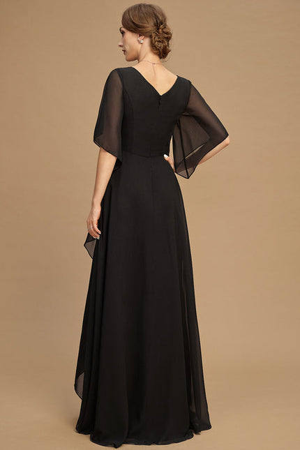 Robe Noire Luxe Satinée À Manches. - gallery 4