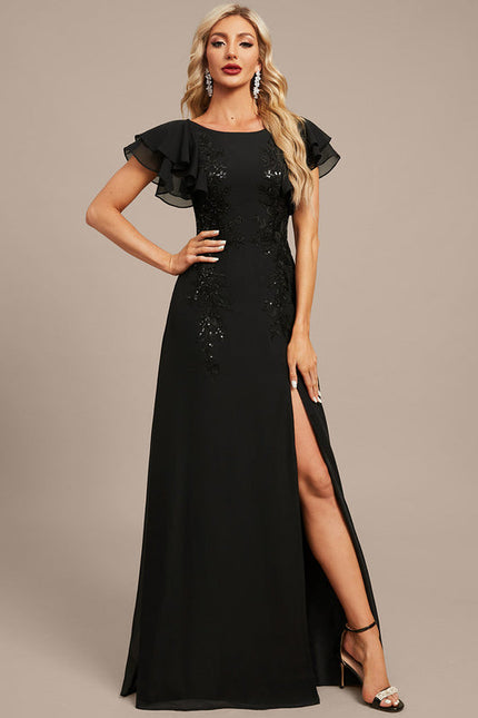 Robe Noire Luxe À Manches Bouffantes