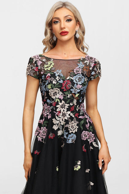 Robe De Soirée Florale Élégante Noire-300 - gallery 7
