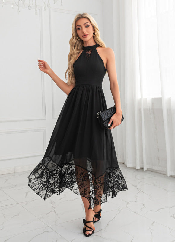 Robe Trapèze Noire En Dentelle - gallery 3
