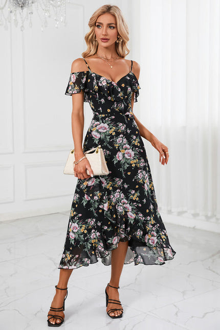 Robe Florale Chic Décolleté Épaule Nue