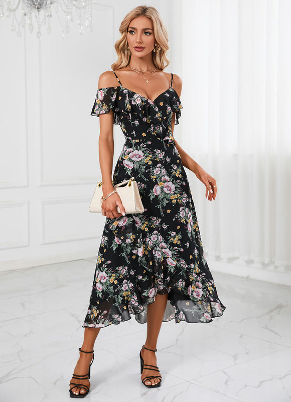 Robe Florale Chic Décolleté Épaule Nue