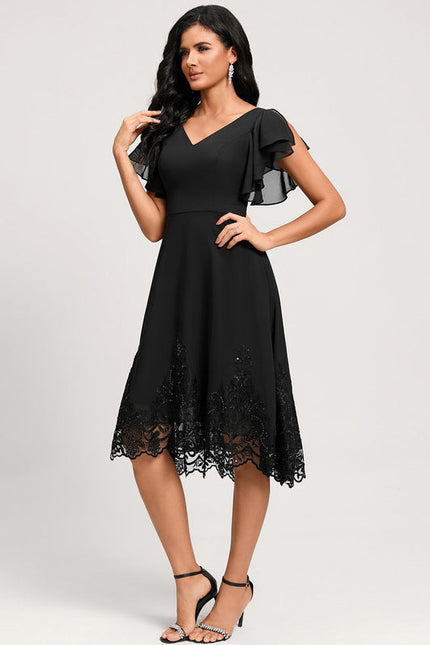 Robe Noire Chic À Volants Transparents - gallery 3