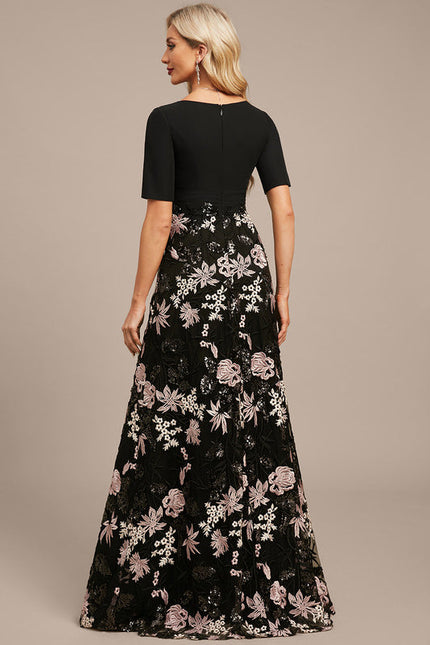 Robe Trapèze Florale Élégante Noire - gallery 7