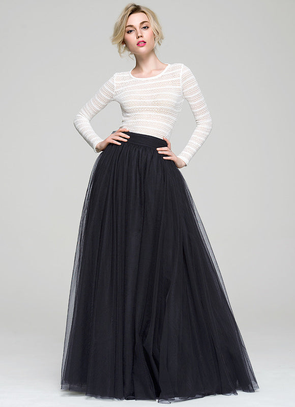 Robe Trapèze Noire En Tulle - gallery 4