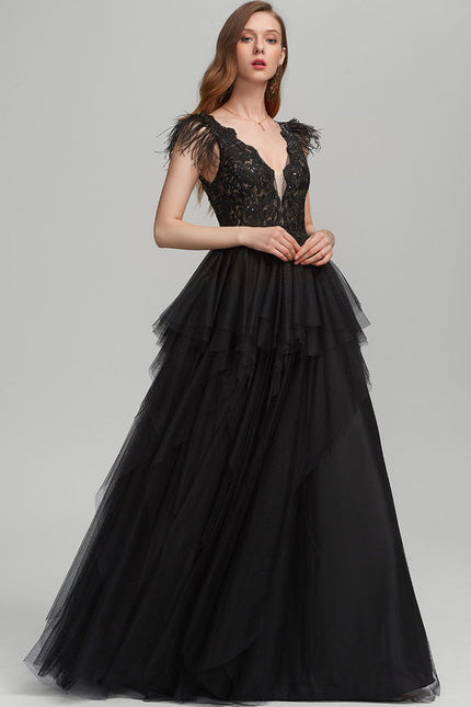 Robe De Bal Tulle Plumes Élégante - gallery 3