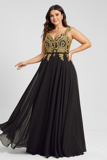 Robe Noire Luxe À Broderies Dorées - gallery 5