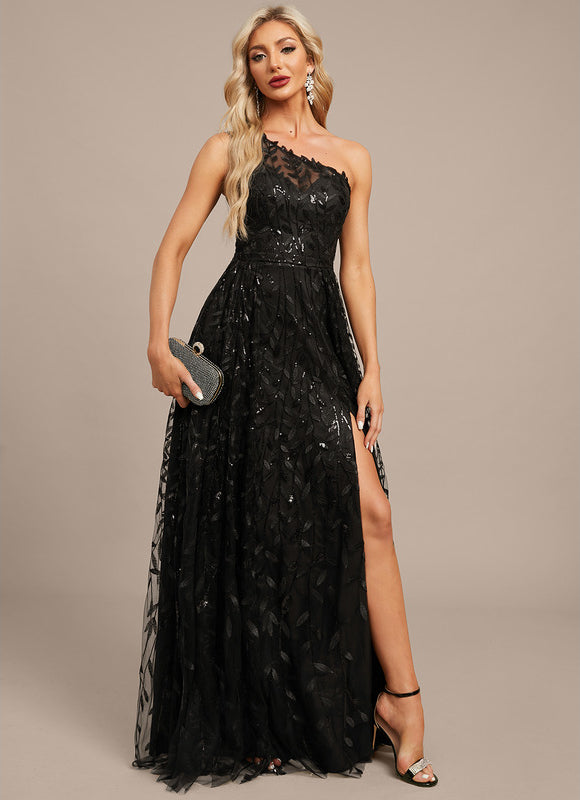 Robe Noire Luxe À Fente - gallery 5