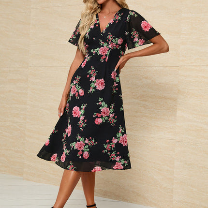 Robe Florale Chic Col V Midi