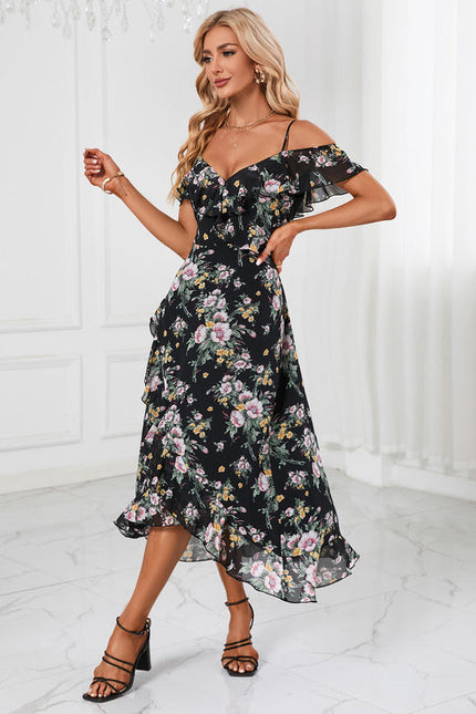 Robe Florale Chic Décolleté Épaule Nue - gallery 3