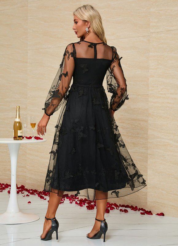 Robe Noire Tulle Brodée Papillons - gallery 1