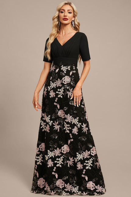 Robe Trapèze Florale Élégante Noire