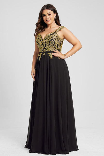 Robe Noire Luxe À Broderies Dorées - gallery 8