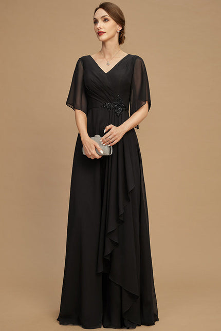 Robe Noire Luxe Satinée À Manches. - gallery 5
