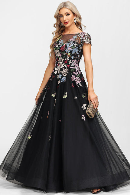 Robe De Soirée Florale Élégante Noire-300 - gallery 4