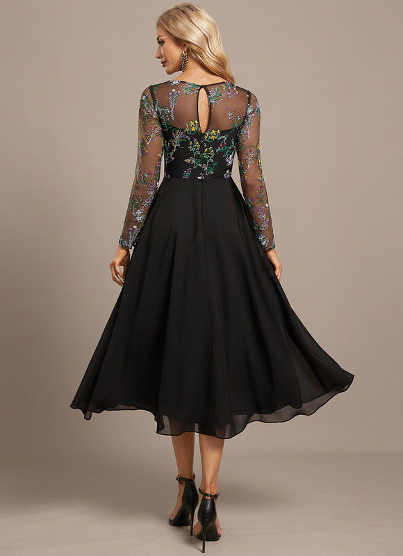 Robe Noire Luxe À Manches Transparentes - gallery 6