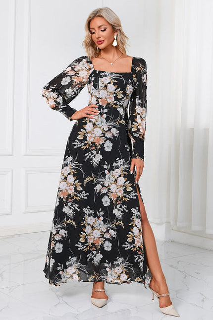 Robe Longue Fleurie Chic Noire - gallery 4