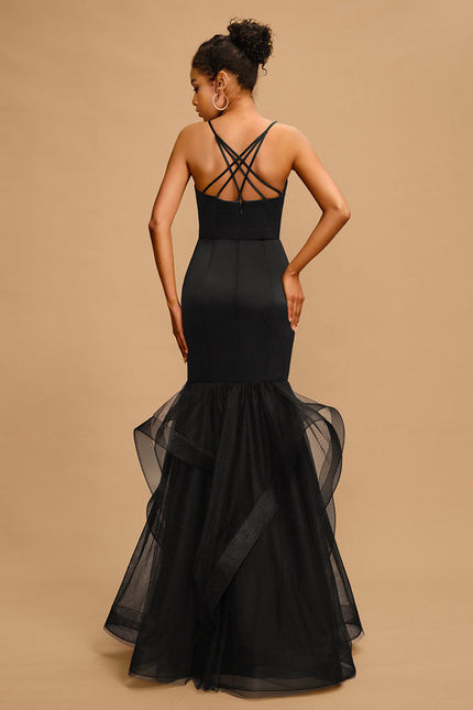 Robe Sirène Chic En Tulle Noir - gallery 2