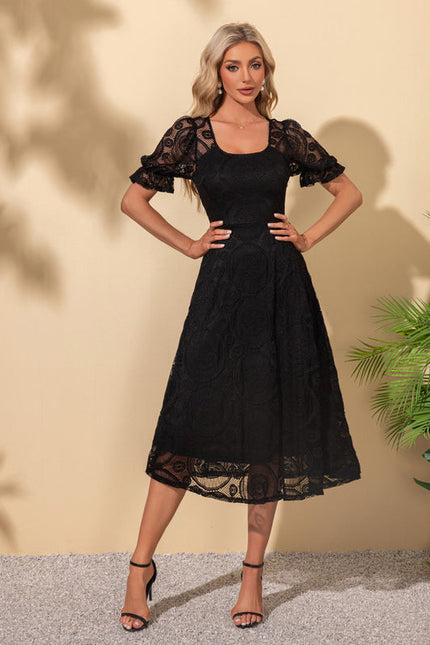 Robe Noire Chic À Manches Bouffantes - gallery 5