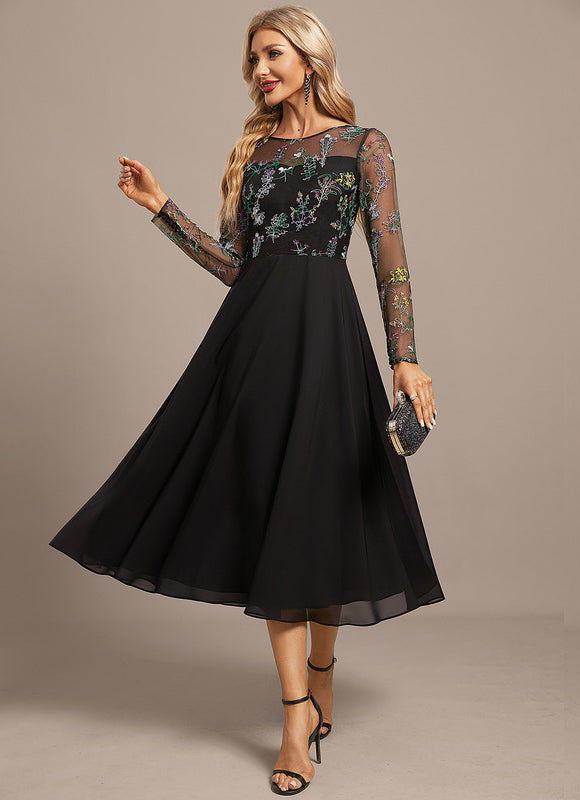 Robe Noire Luxe À Manches Transparentes - gallery 3