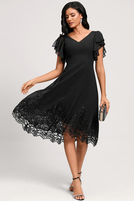 Robe Noire Chic À Volants Transparents - gallery 2