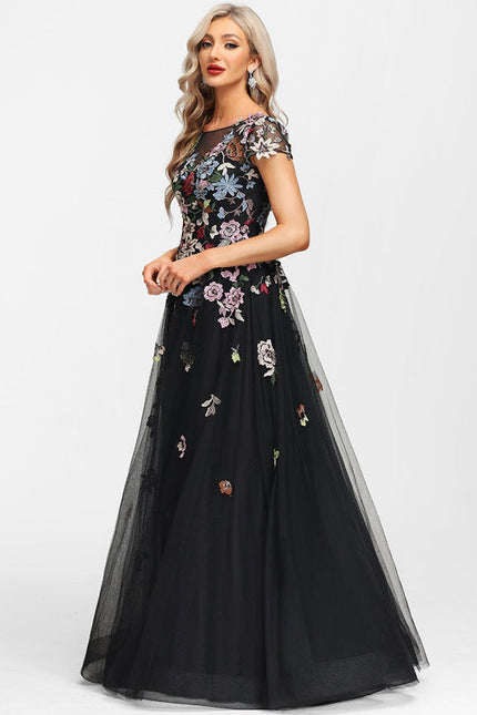 Robe De Soirée Florale Élégante Noire-300 - gallery 5