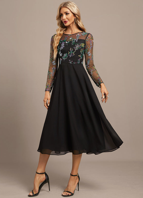 Robe Noire Luxe À Manches Transparentes - gallery 5