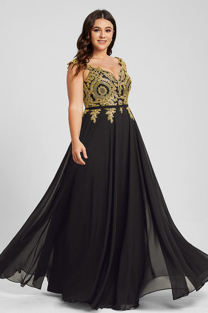 Robe Noire Luxe À Broderies Dorées - gallery 7