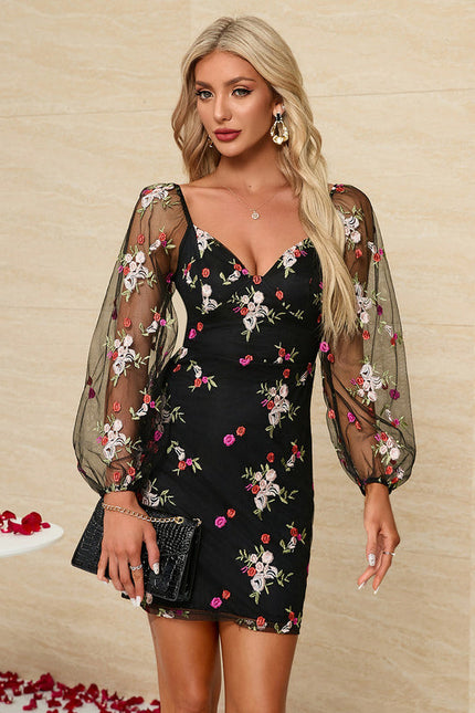 Robe Mini Brodée À Manches Transparentes - gallery 4