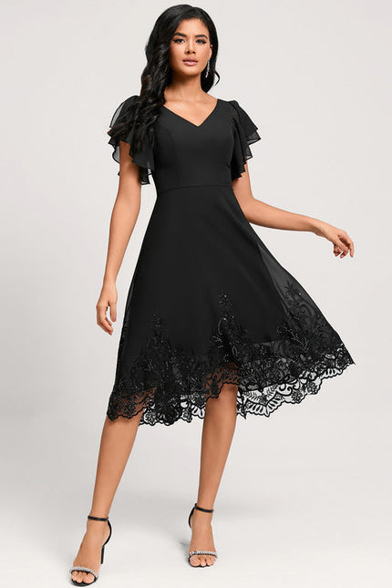 Robe Noire Chic À Volants Transparents - gallery 4