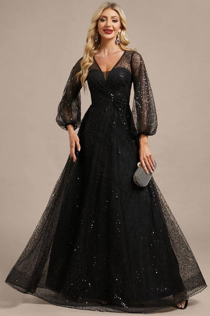 Robe Noire Paillette Élégante