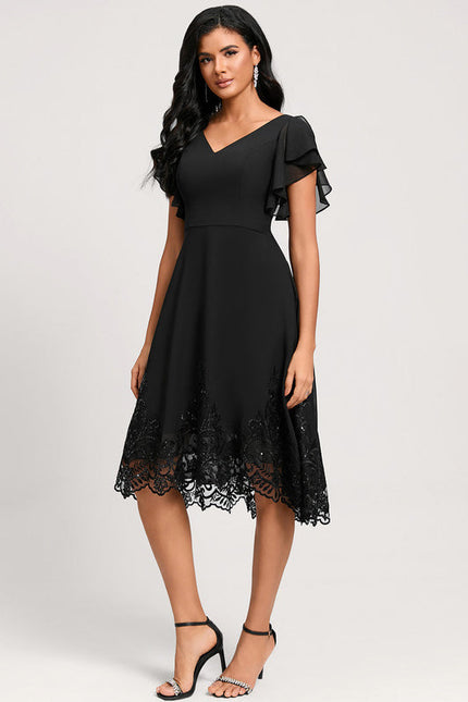 Robe Noire Chic À Volants Transparents