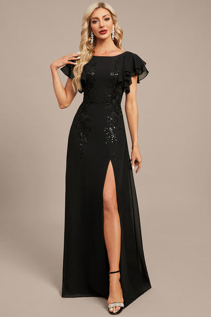 Robe Noire Luxe À Manches Bouffantes - gallery 3