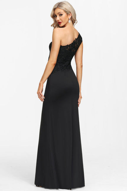 Robe Noire Asymétrique Élégante Fendue - gallery 5