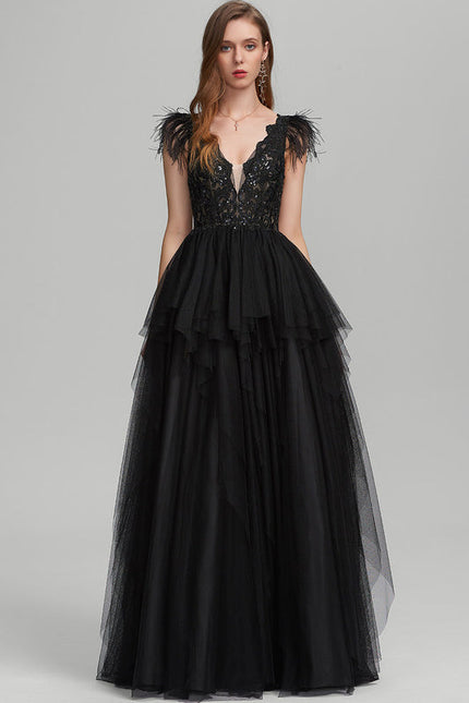 Robe De Bal Tulle Plumes Élégante