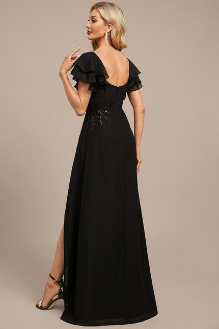 Robe Noire Luxe À Manches Bouffantes - gallery 6