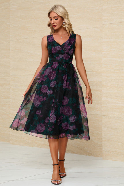 Robe Midi Fleurie Chic Noire - gallery 2