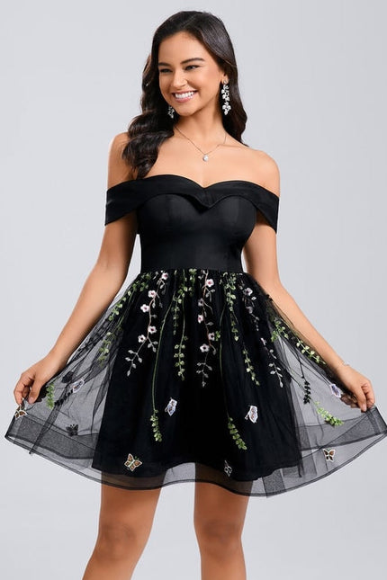 Robe Noire Tulle Brodé