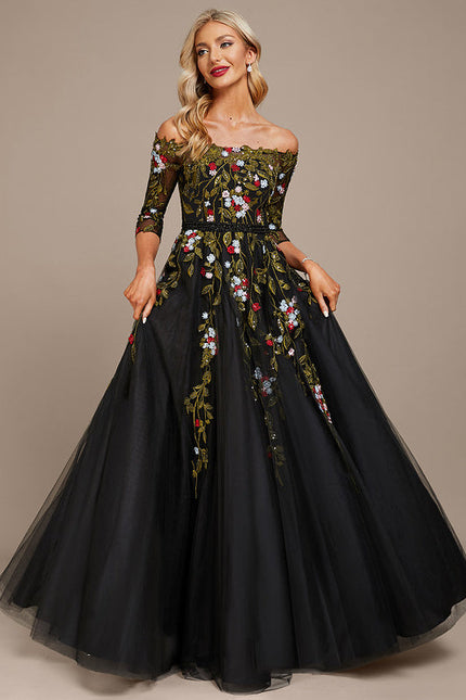Robe De Soirée Florale Élégante Noire