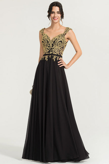 Robe Noire Luxe À Broderies Dorées - gallery 3