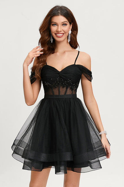 Robe De Bal Tulle Scintillant Noir - gallery 1