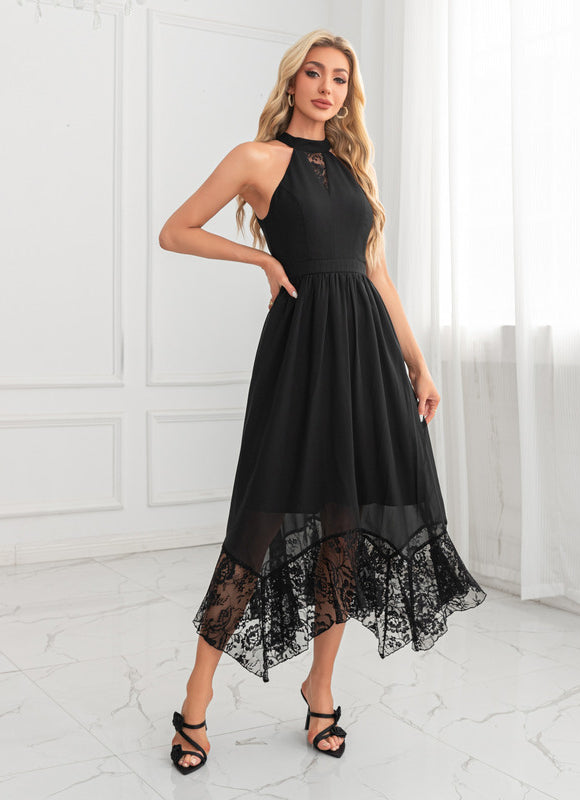 Robe Trapèze Noire En Dentelle - gallery 1