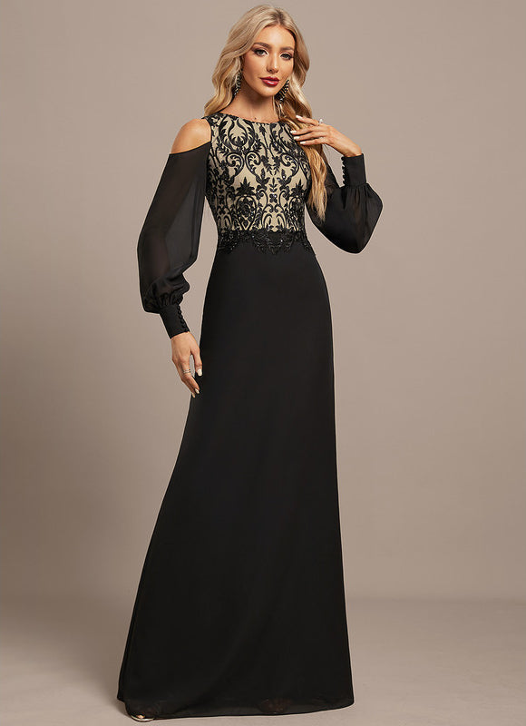 Robe Noire Luxe À Manches Bouffantes - gallery 4